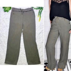 Sandro Wide Leg Relaxed Fit Drawstring Lounge Pants In Olive Green Size 10